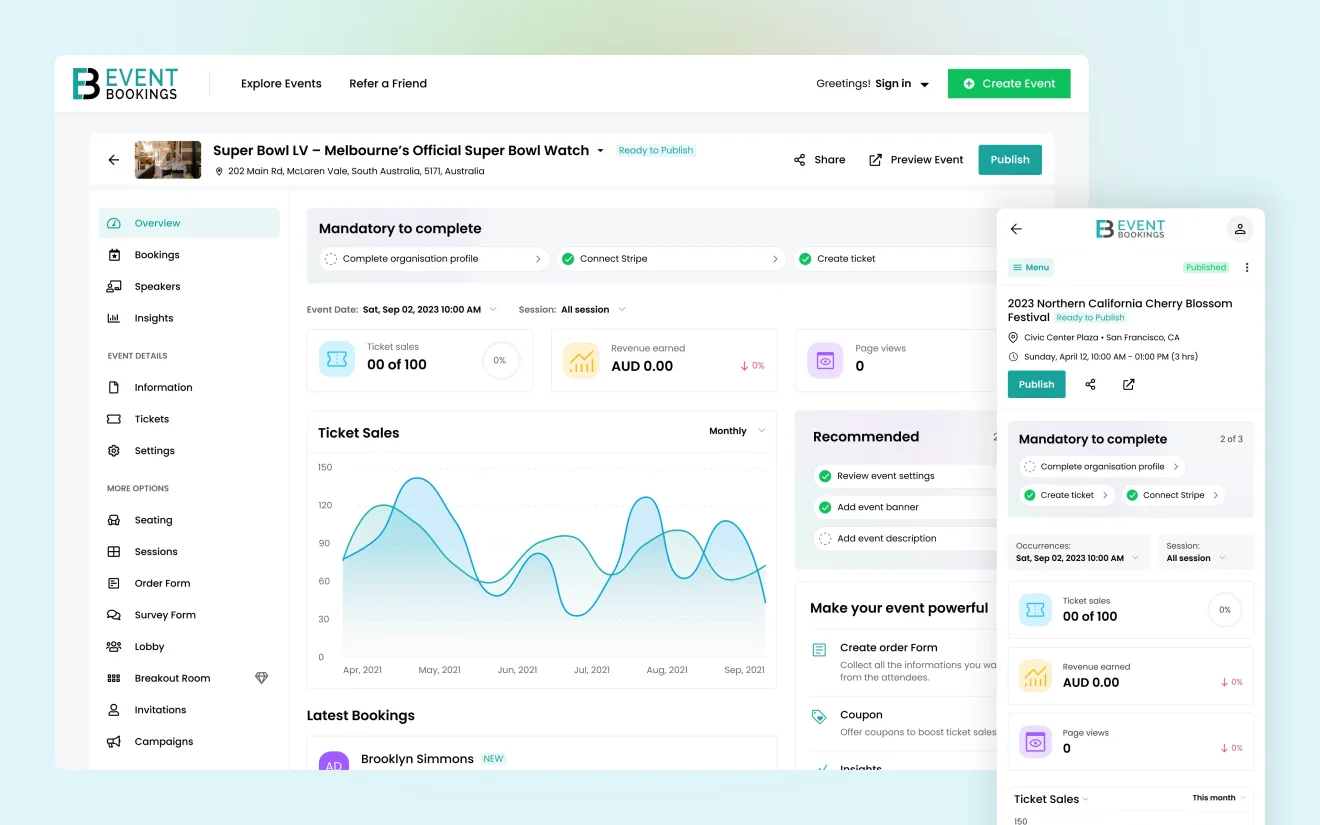 EventBookings organizer dashboard